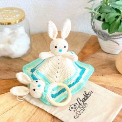 Box doudou and wooden teething ring Noah the rabbit 