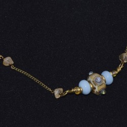 Necklace glass beads azure blue and agates
