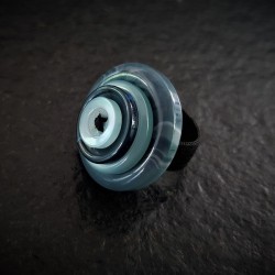 Grey Marbled Button Ring
