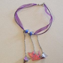 Collier Origami Chat rose